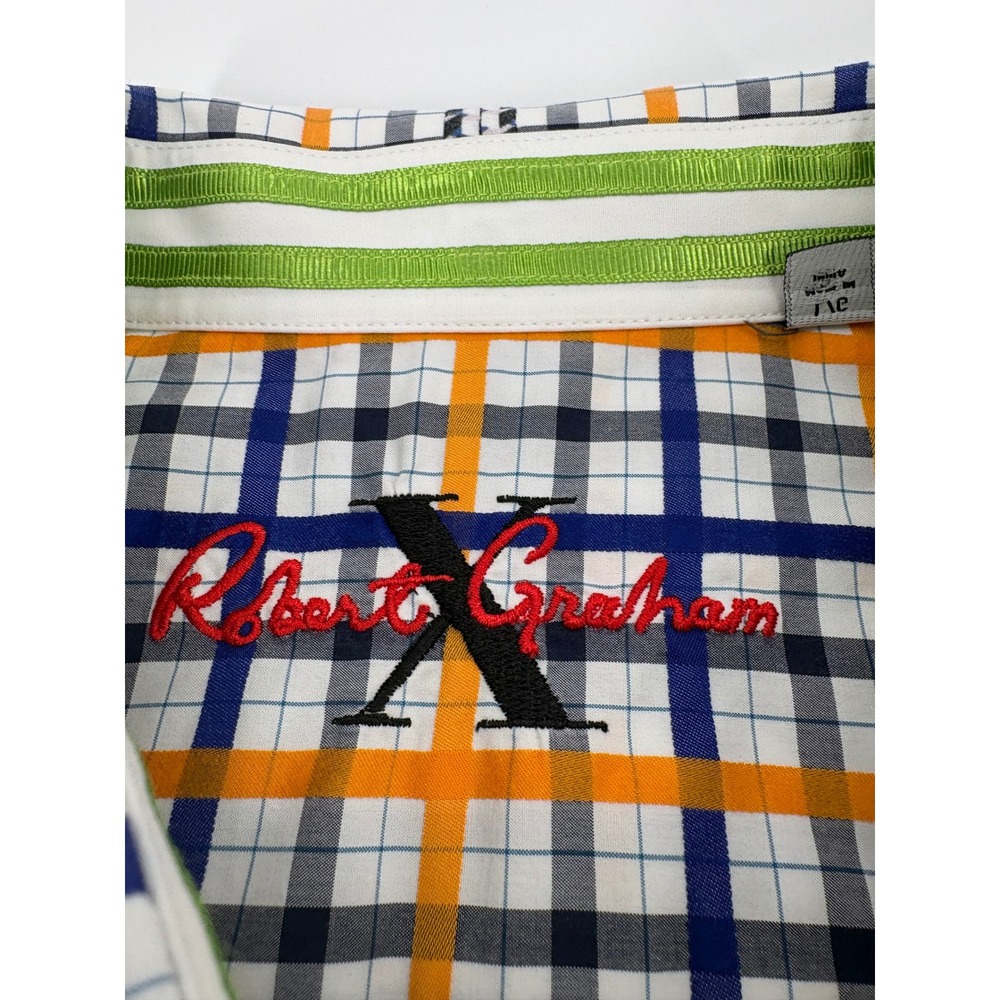Robert Graham Men's L/G Plaid Long Sleeve Button Up Shirt Orange Navy Green - Picture 5 of 11